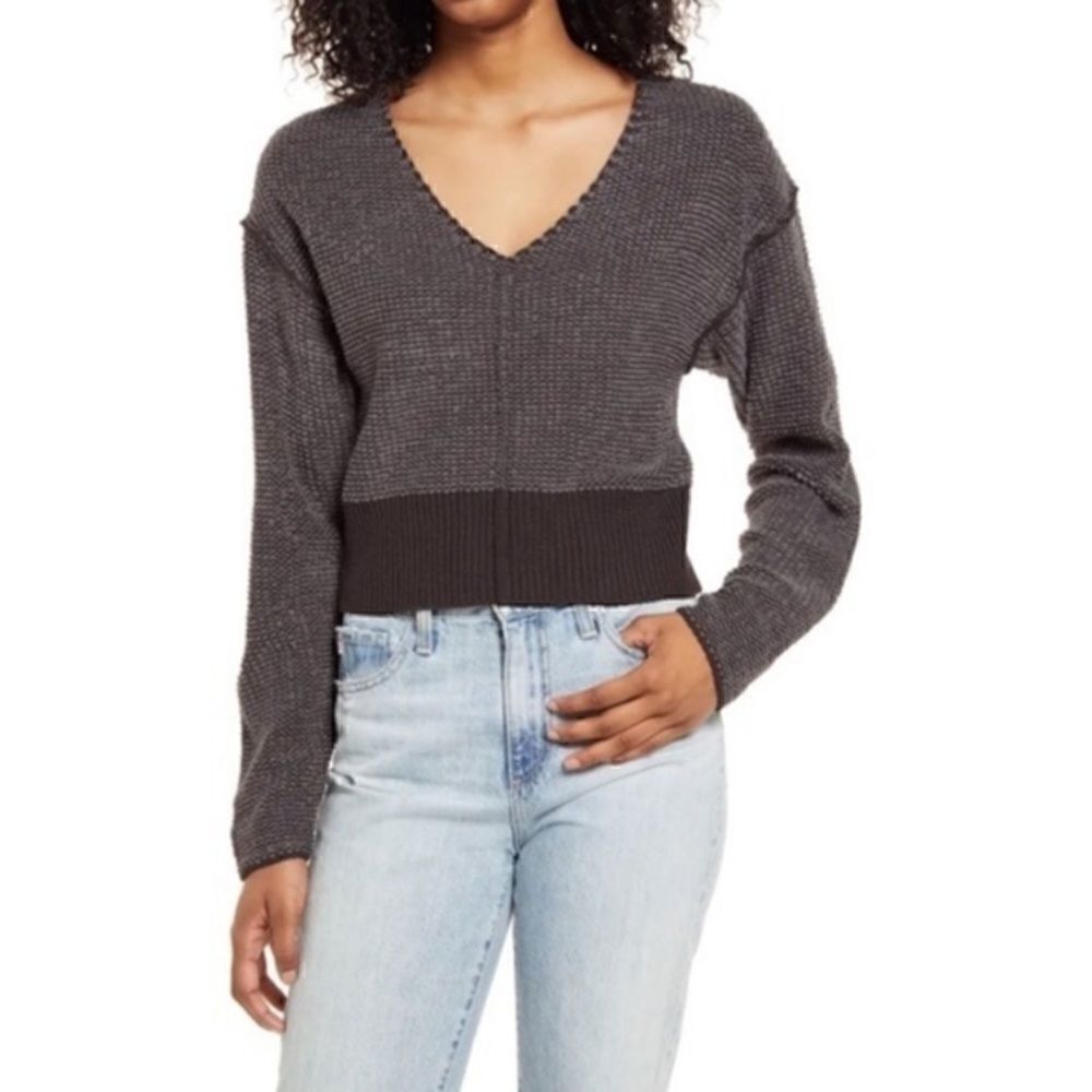 Socialite  charcoal gray slouchy V-neck sweater, size XS NWT